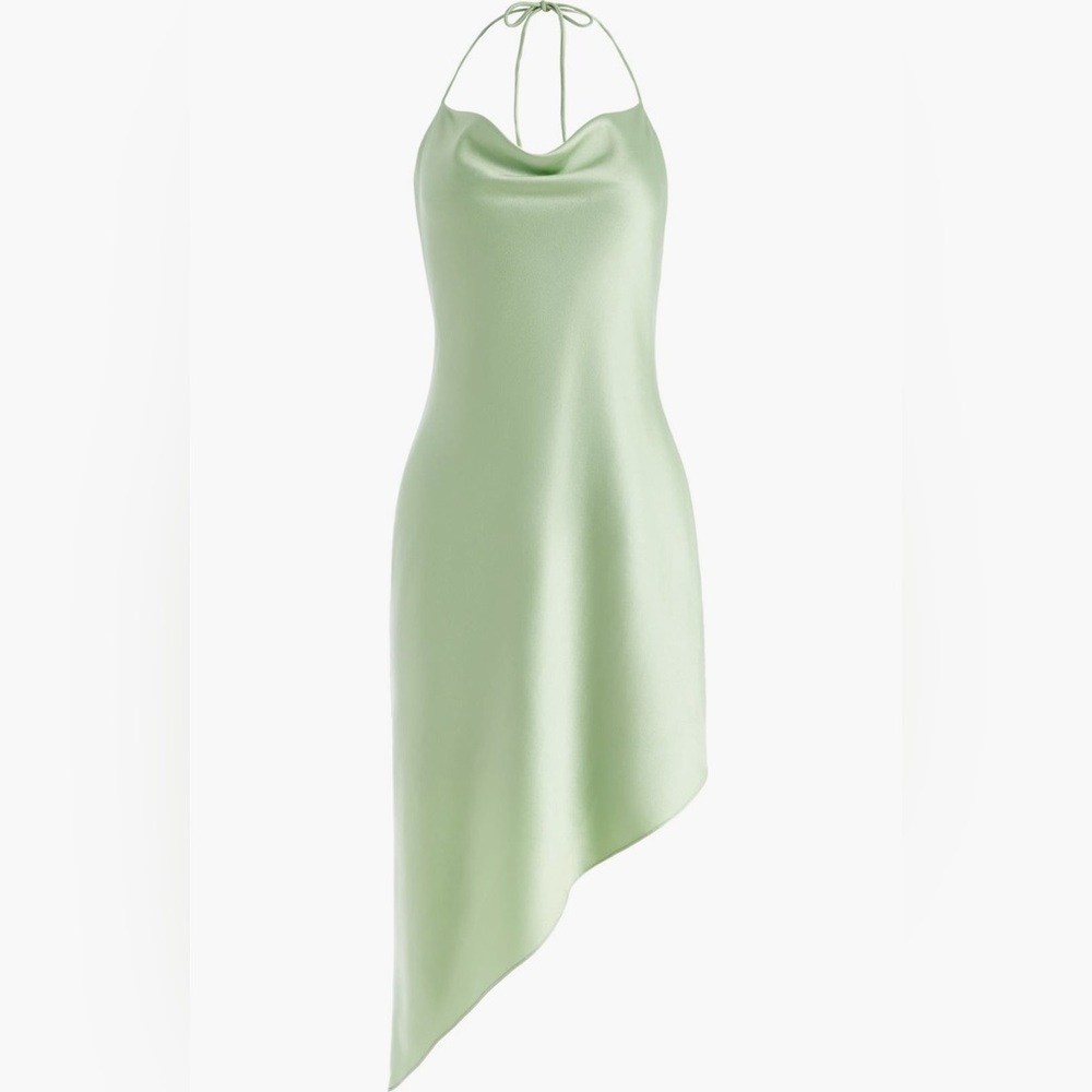 Alice + Olivia Harmony Halter Neck Asymmetric Satin Slip Dress - Size 10 - Picture 2 of 7